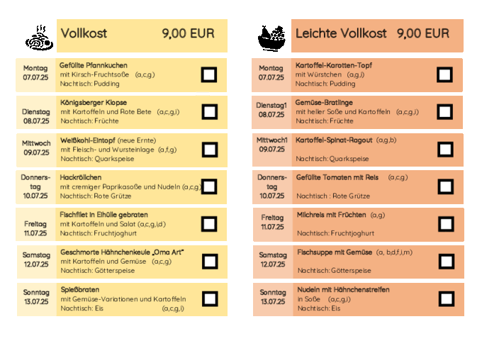 Speiseplan: Essen auf Rädern