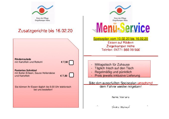 Haus Der Pflege Ziegelkamper Hohe Hemmoor Speiseplan