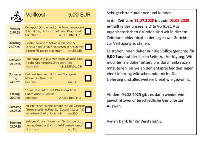 Speiseplan: Essen auf Rädern
