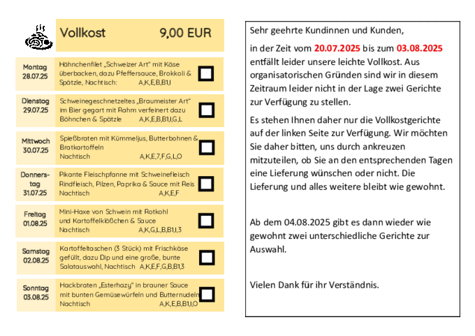 Speiseplan: Essen auf Rädern